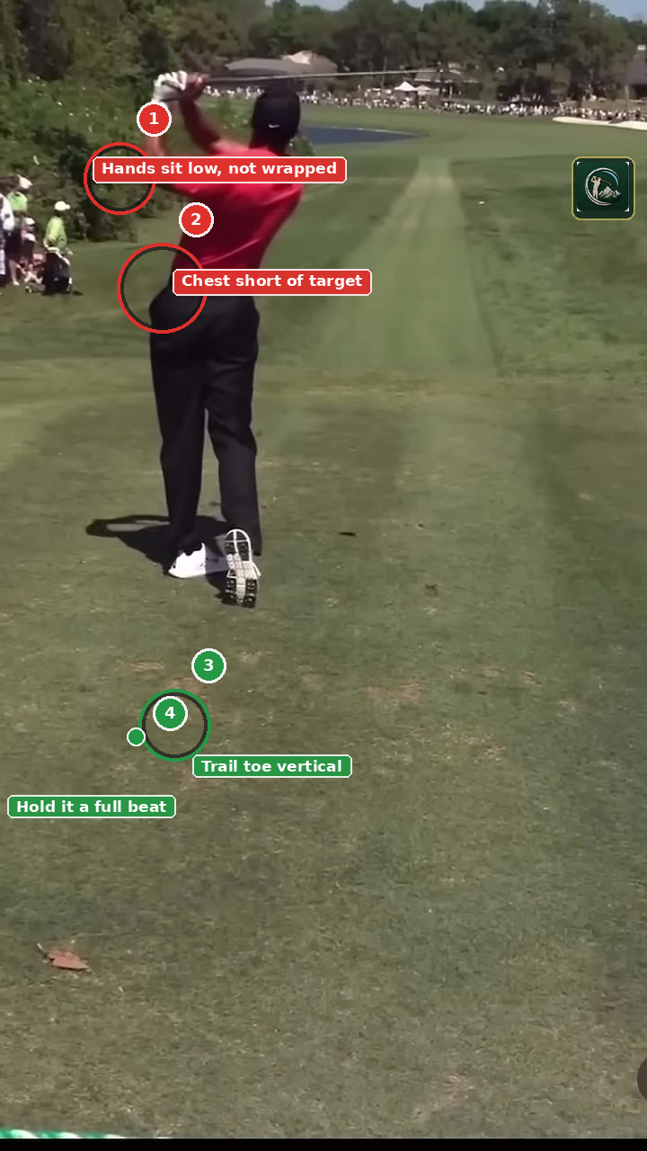 Annotated finish frame for Tiger Woods