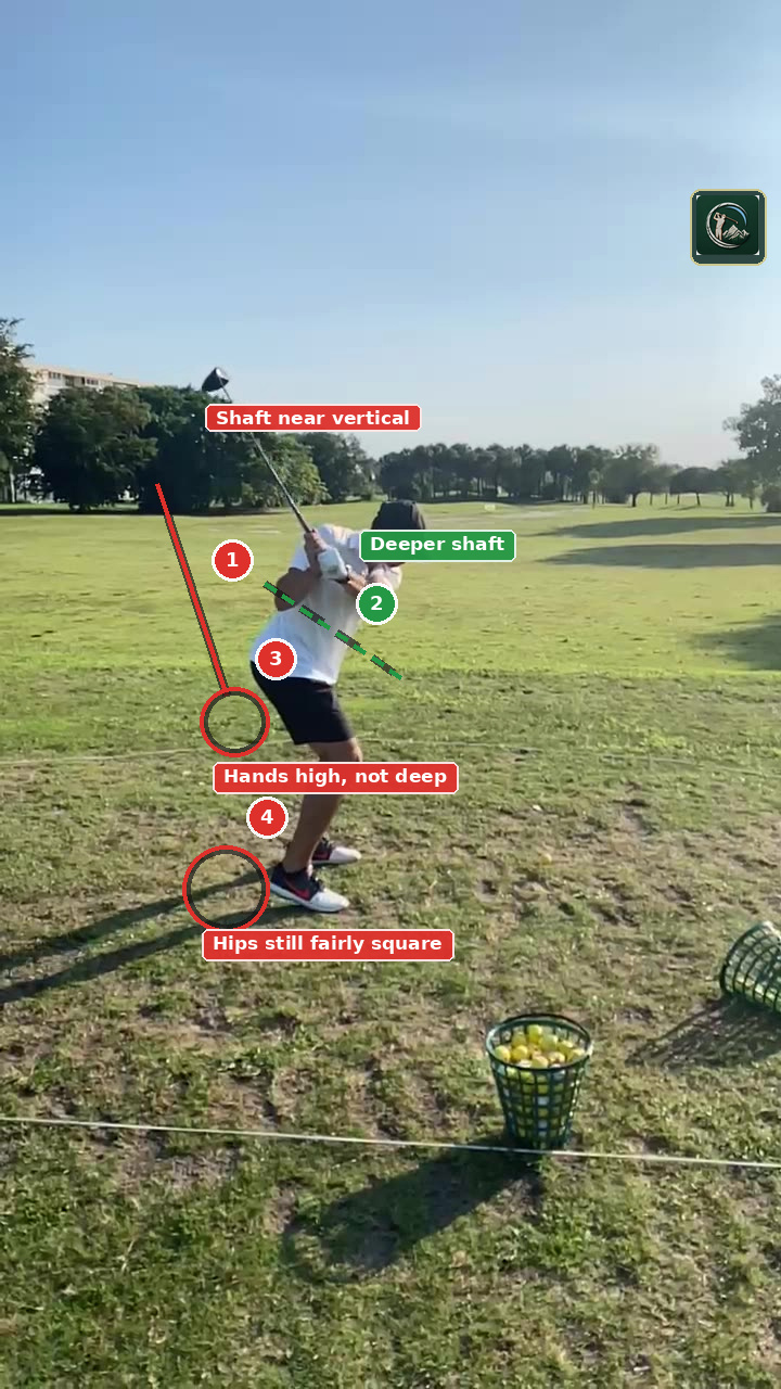 Annotated top of backswing frame for Shea